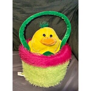 Good Stuff Plush Stuffed Easter Duck in Bright Pink and Green Soft Easter Basket